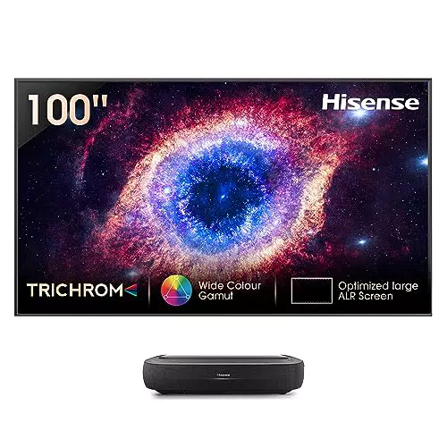 Hisense Laser TV 100" 4K 2023, Schermo ALR, 3000 lumen, HDR10, Smart TV VIDAA 6.0, Dolby Vision e Atmos, Apple Airplay 2, Alexa, tivùsat 4K