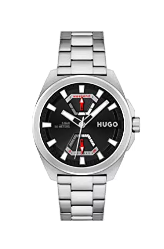 HUGO Orologio analogico multifunzione al quarzo da uomo con cinturino in acciaio inossidabile