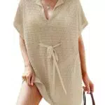 JASAMBAC Vestito da spiaggia donna taglie forti con cintura e lavorazione all'uncinetto