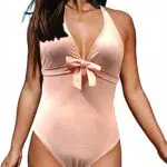 JFAN Costume Intero Donna Scollo a V con Fiocco Elegante Curvy Push Up