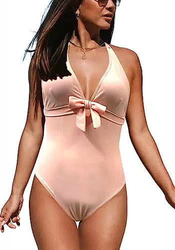 JFAN Costume Intero Donna Scollo a V con Fiocco Elegante Curvy Push Up