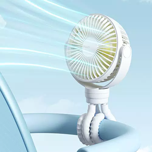 JISULIFE Mini Ventilatore per Passeggino con Clip, Ricaricabile USB, 4 Velocità