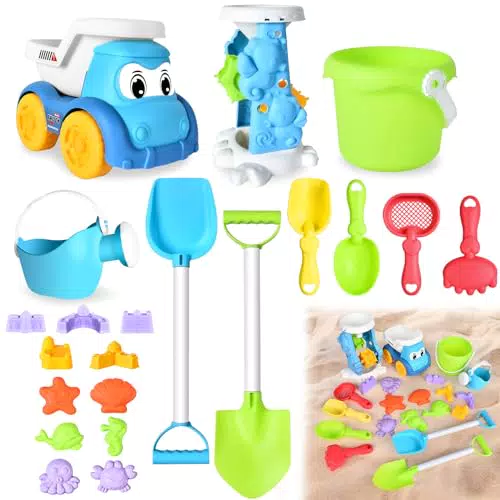 JONRRYIN Set Giocattoli da Spiaggia per Bambini con Secchiello Pieghevole e Accessori