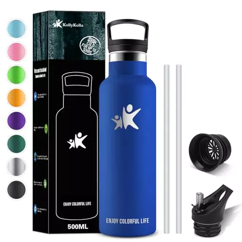 Borraccia Termica KollyKolla per Bambini con Cannuccia 500ml - Senza BPA, Acciaio Inox, Senza Perdite - Ideale per Sport e Viaggio