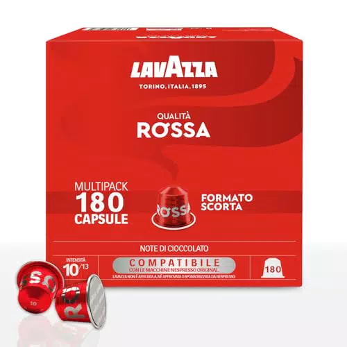 Lavazza Qualità Rossa Capsule Caffè Nespresso Compatibili, Note Cioccolato e Frutta Secca, Arabica e Robusta, Intensità 10/13