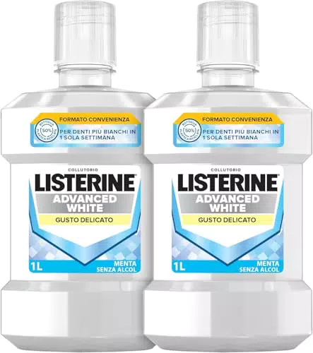 Listerine Collutorio Advanced White al Gusto di Menta - Collutorio Sbiancante senza Alcool