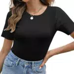 Lonya - Maglietta Donna Manica Corta Estiva Elegante a Coste Girocollo Slim