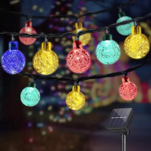 LQWELL Catena luminosa solare con sfere di cristallo 30 LED per giardino esterno - 8 modalità IP65