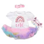 MOMBEBE Cosland Abito per Compleanno Bambina con Tutù Arcobaleno