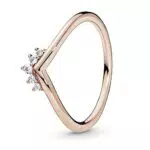 Anello Pandora Wishbone placcato in oro rosa 14 carati con zirconi cubici trasparenti