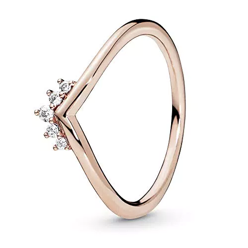 Anello Pandora Wishbone placcato in oro rosa 14 carati con zirconi cubici trasparenti