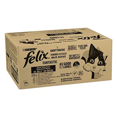 Purina Felix Le Ghiottonerie con Manzo, Pollo, Merluzzo e Tonno, 80 Buste da 85g