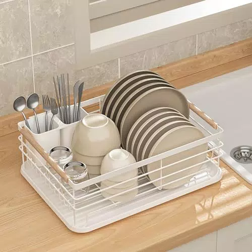 Scolapiatti da Appoggio in Acciaio Inox con Cestello Portaposate - Ideale per la Cucina