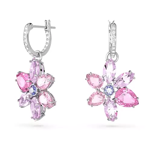 Swarovski Orecchini a Cerchio Mini con Cristalli a Taglio Misto e Motivo Floreale