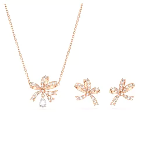 Swarovski Set Orecchini e Collana Pendente con Motivo a Fiocco e Cristalli Swarovski