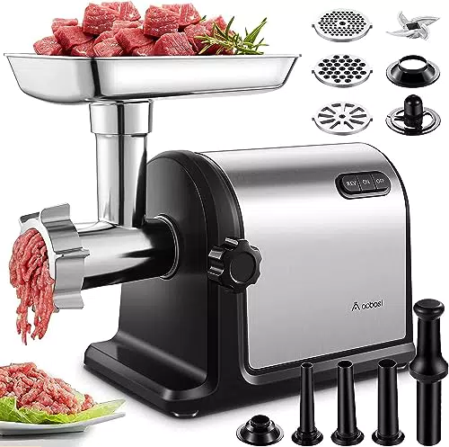 Tritacarne Elettrico AOBOSI 3-In-1 con Dischi di Macinazione in Acciaio Inox - Professionale con Lame