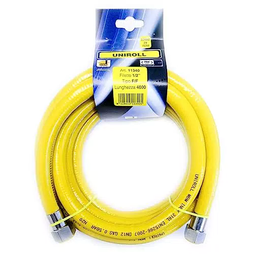UNIROL Tubo flessibile gas 4 mt 1/2" acciaio conforme norma EN 15266