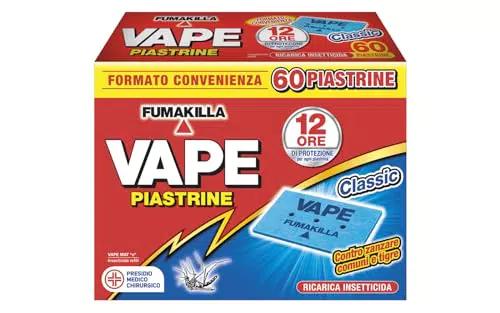 Vape Piastrine Classic: Protezione da Zanzare Comuni e Tigre per 12 Ore