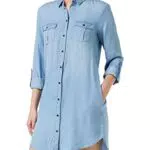 Vero Moda Camicione in Tessuto Morbido con Tasche Laterali e Bottoni Clip - Blu Denim