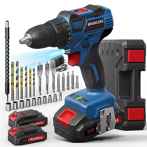 VirtuDrill Avvitatore a Batteria Brushless 20V - Trapano Avvitatore Elettrico 2 Velocità con 2 Batterie