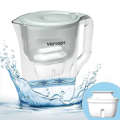 Caraffa Filtrante Vortopt per Acqua, Migliora il Gusto e Riduce Cloro e Piombo