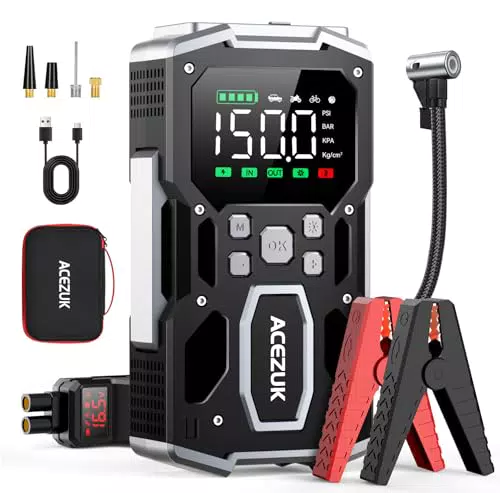 ACEZUK Avviatore Batteria Auto 5000A con Compressore Aria Portatile 12V