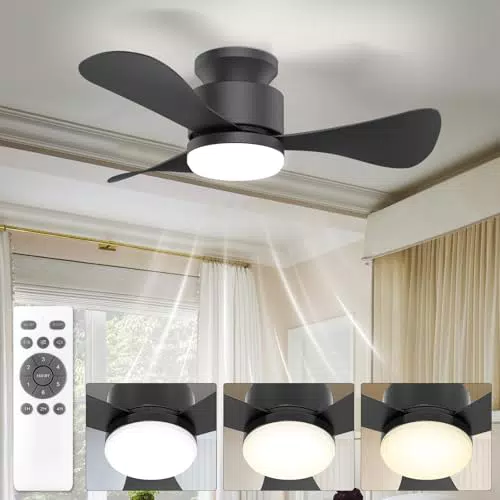 Airwit Ventilatore da Soffitto Silenzioso con Luce e Telecomando, Motore DC Reversibile