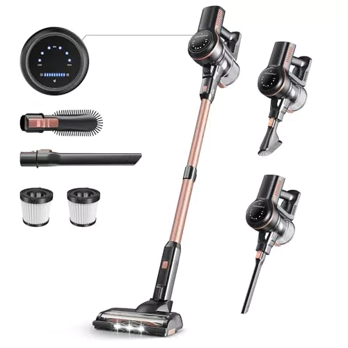 Aspirapolvere Senza Fili 26Kpa 265W, 6 in 1, Autonomia 45 Min, Luci LED, Peli Animali