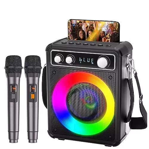 BONAOK Macchina Karaoke Bluetooth con Microfoni e Effetto Luci per Party