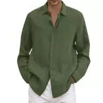Camicia Uomo Slim Fit in Cotone e Lino Estiva Elegante Casual No Stiro