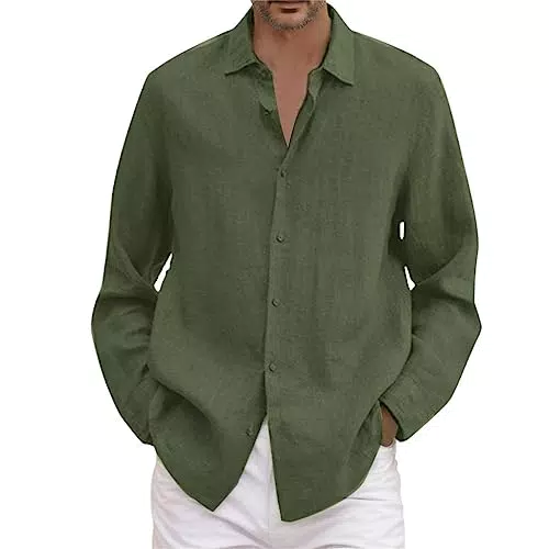 Camicia Uomo Slim Fit in Cotone e Lino Estiva Elegante Casual No Stiro