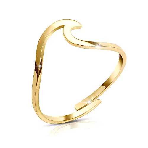 GD GOOD.designs Anello Wave Oro da donna - Impermeabile e regolabile in acciaio inox