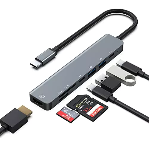 Hub USB C 7-in-1 con HDMI 4K, ricarica PD e porte USB per MacBook e iPad Pro
