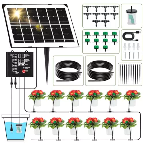 IEEILUL Kit di Irrigazione Automatica Solare con Timer e Tubo da 10 m