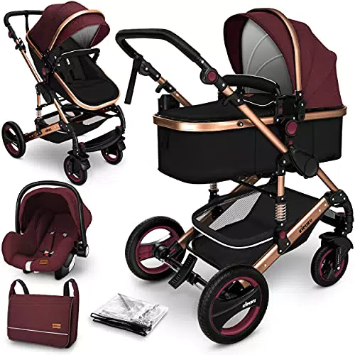 KIDUKU® Passeggino Completo Trio con Navicella, Ovetto e Seggiolino Auto