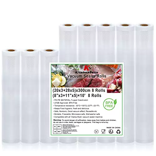 KitchenBoss Sacchetti Sottovuoto per Alimenti Goffrati, senza BPA, per Sous Vide