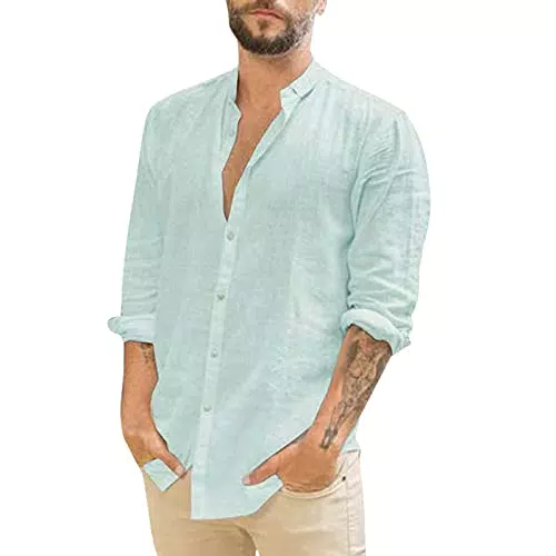 LCpddajlspig Camicia Estiva in Lino Uomo Slim Fit Elegante Casual No Stiro
