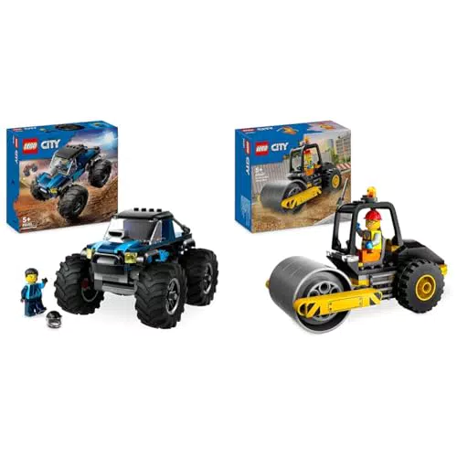 LEGO City Monster Truck e Rullo Compressore, Set di Costruzioni per Bambini