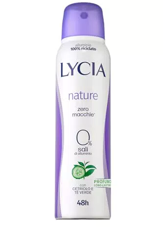 Lycia Deodorante Spray Naturale Senza Sali di Alluminio, Efficacia 48 Ore, Profumo di Cetriolo e Tè Verde