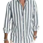 Meilicloth Camicia Uomo a Righe in Cotone Manica Lunga Casual Regular Fit