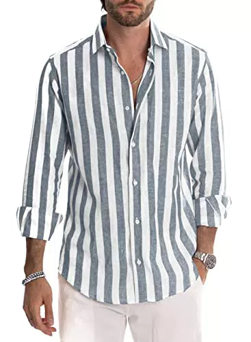 Meilicloth Camicia Uomo a Righe in Cotone Manica Lunga Casual Regular Fit