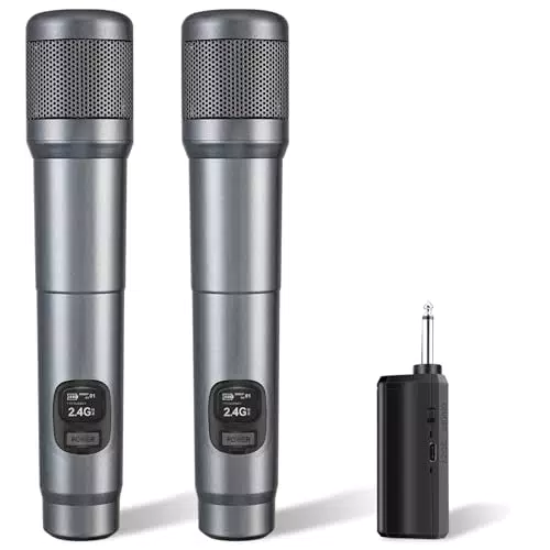 FOLTUSMY Microfono Wireless Dinamico Palmare con Ricevitore Ricaricabile