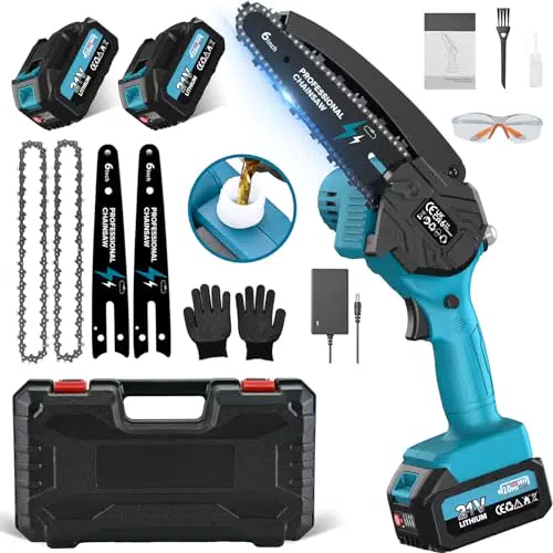 Mini Motosega a Batteria 6" per Potatura con 8000mAh e Pompetta Olio