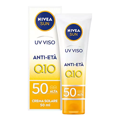 NIVEA SUN Crema Viso Anti-Età FP 50 con Coenzima Q10 e Azione Antimacchia