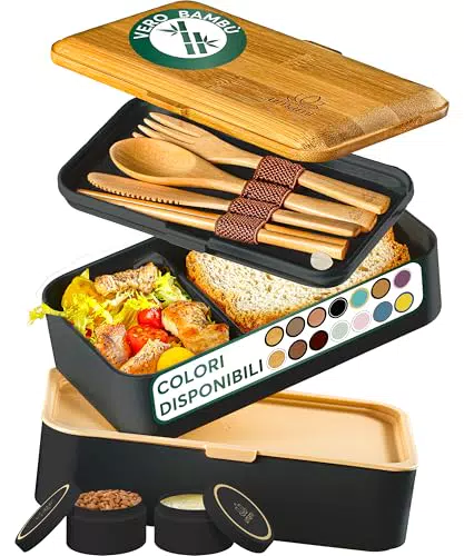Umami Porta Pranzo Ermetico con 4 Scomparti e Posate, Sicuro per Microonde