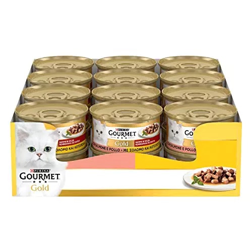 Purina Gourmet Gold Dadini in Salsa Cibo Umido per Gatti con Salmone e Pollo
