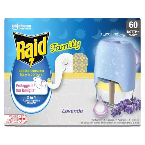 Raid Liquido Antizanzare Comuni e Tigre alla Lavanda, 36ml, 60 Notti