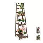 Relaxdays Fioriera Pieghevole a 4 Livelli in Legno - Scaffale per Piante