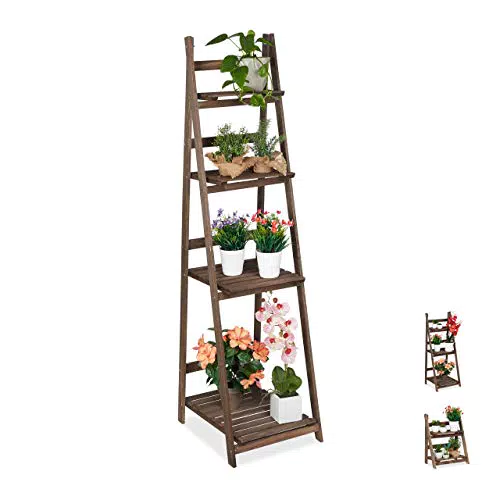 Relaxdays Fioriera Pieghevole a 4 Livelli in Legno - Scaffale per Piante