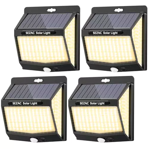SEZAC Luce Solare LED Esterno con Sensore di Movimento, IP65 Impermeabile